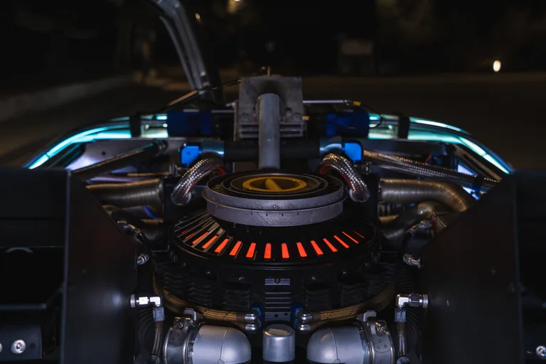 Mr Fusion home energy reactor detail with orange glow — DeLorean Time Machine prop
