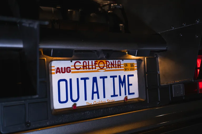 OUTATIME California license plate from Back to the Future — DeLorean Time Machine detail