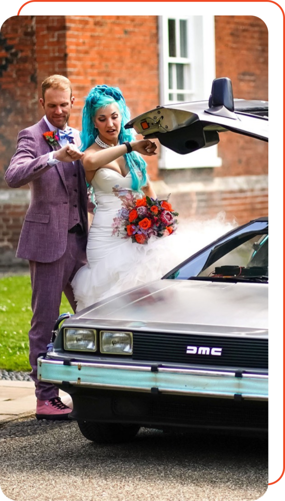 Movie Car Hire Delorean at a wedding